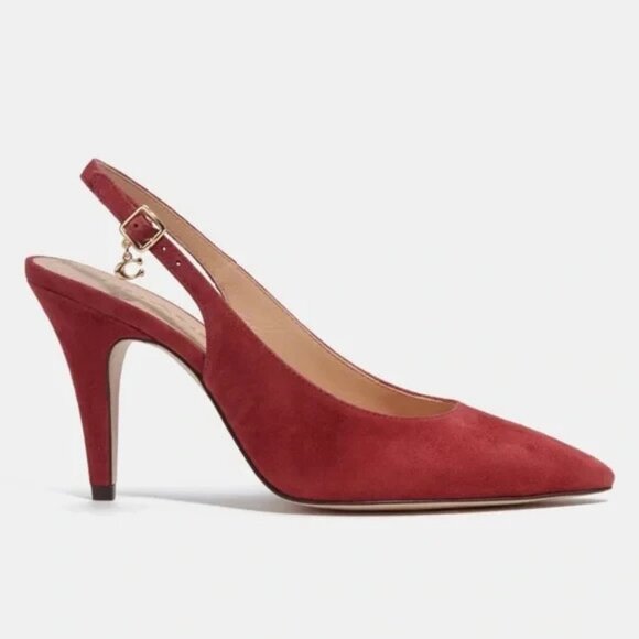 Coach Heels Women's Slingback Size 9.5 Red Suede Elegant Stylish Buckle Strap - Picture 1 of 4